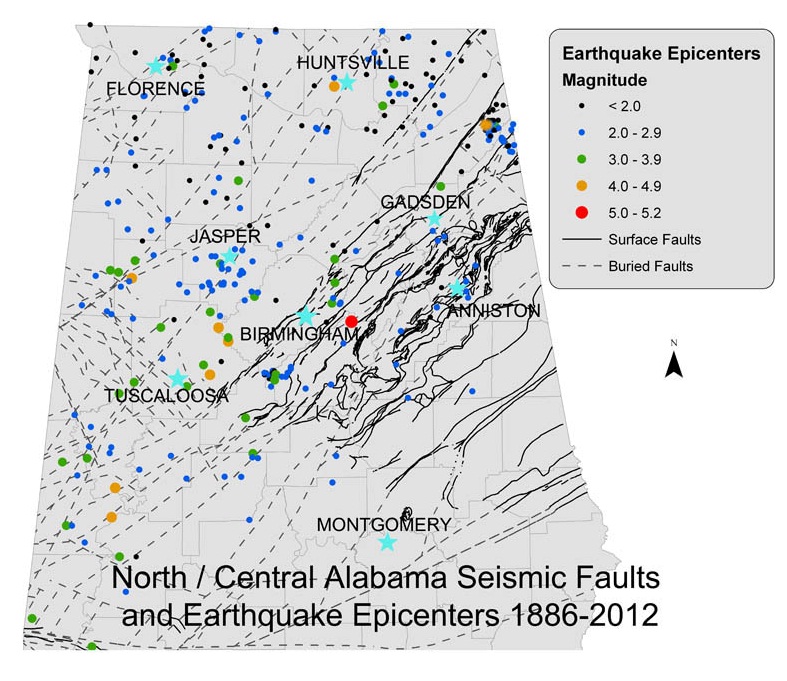 North Alabama Faults 1886-2012 North Alabama Faults 1886-2012